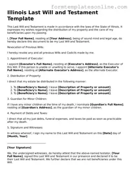 Valid  Last Will and Testament Form for Illinois
