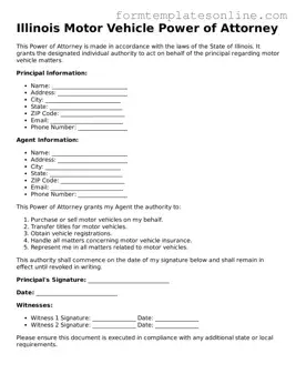Valid  Motor Vehicle Power of Attorney Form for Illinois