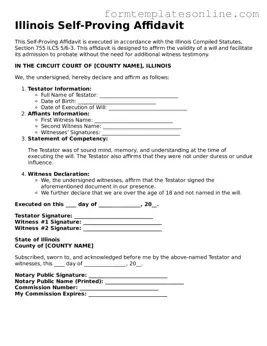 Valid  Self-Proving Affidavit Form for Illinois