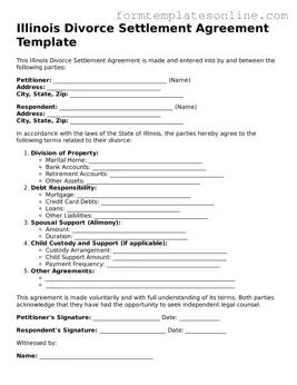 Valid  Divorce Settlement Agreement Form for Illinois