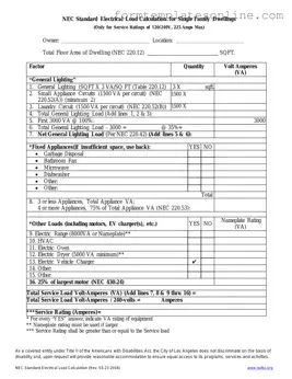 LADBS NEC Standard Electrical Load Calculation PDF Form