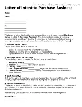 Attorney-Approved Letter of Intent to Purchase Business Template