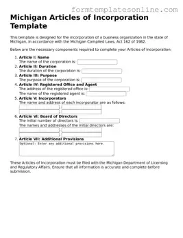 Valid  Articles of Incorporation Form for Michigan