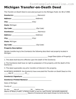 Valid  Transfer-on-Death Deed Form for Michigan