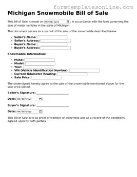 Valid  Snowmobile Bill of Sale Form for Michigan