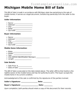 Valid  Mobile Home Bill of Sale Form for Michigan