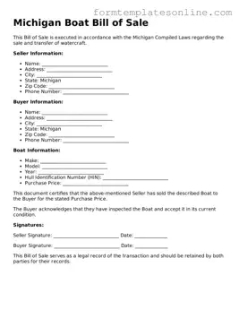 Valid  Boat Bill of Sale Form for Michigan