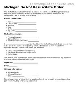 Valid  Do Not Resuscitate Order Form for Michigan