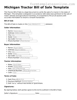 Valid  Tractor Bill of Sale Form for Michigan