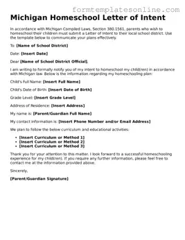 Valid  Homeschool Letter of Intent Form for Michigan