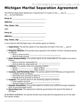 Valid  Marital Separation Agreement Form for Michigan