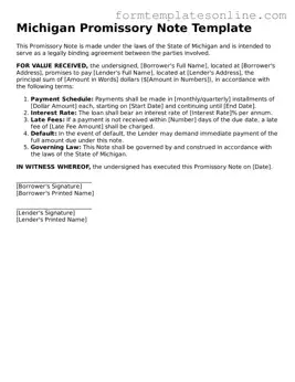 Valid  Promissory Note Form for Michigan