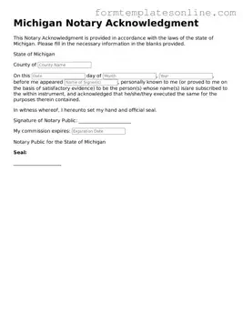 Valid  Notary Acknowledgement Form for Michigan