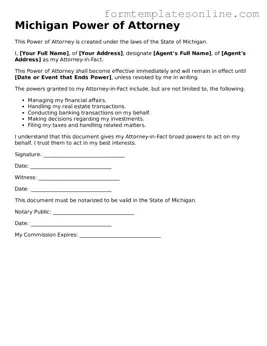 Valid  Power of Attorney Form for Michigan