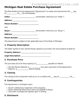 Valid  Real Estate Purchase Agreement Form for Michigan