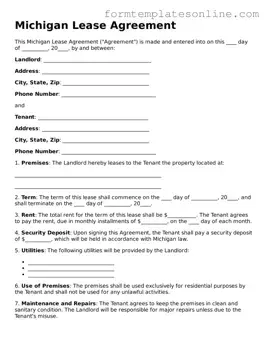 Valid  Lease Agreement Form for Michigan