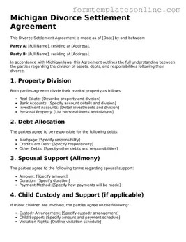 Valid  Divorce Settlement Agreement Form for Michigan