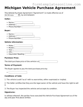 Valid  Vehicle Purchase Agreement Form for Michigan