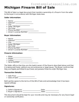 Valid  Firearm Bill of Sale Form for Michigan