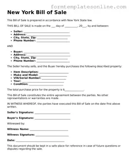 Valid  Bill of Sale Form for New York
