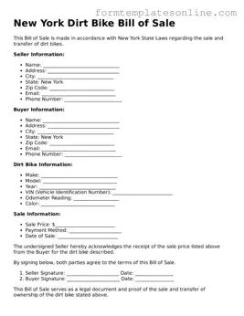 Valid  Dirt Bike Bill of Sale Form for New York
