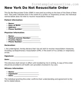 Valid  Do Not Resuscitate Order Form for New York