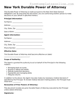 Valid  Durable Power of Attorney Form for New York