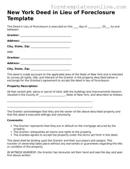 Valid  Deed in Lieu of Foreclosure Form for New York