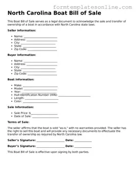 Valid  Boat Bill of Sale Form for North Carolina