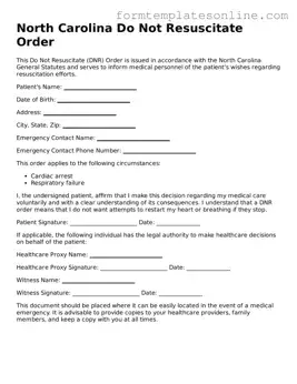 Valid  Do Not Resuscitate Order Form for North Carolina