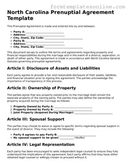 Valid  Prenuptial Agreement Form for North Carolina