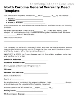 Valid  Deed Form for North Carolina