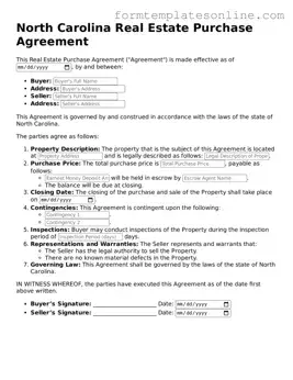 Valid  Real Estate Purchase Agreement Form for North Carolina