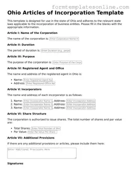 Valid  Articles of Incorporation Form for Ohio