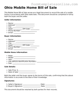 Valid  Mobile Home Bill of Sale Form for Ohio