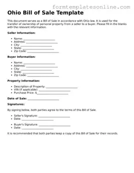 Valid  Bill of Sale Form for Ohio