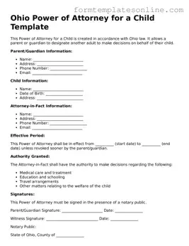 Valid  Power of Attorney for a Child Form for Ohio