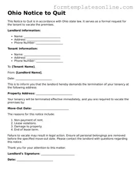 Valid  Notice to Quit Form for Ohio