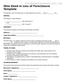 Valid Deed in Lieu of Foreclosure Form for Ohio