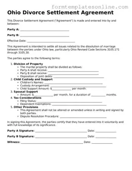Valid  Divorce Settlement Agreement Form for Ohio