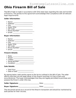 Valid  Firearm Bill of Sale Form for Ohio