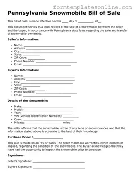 Valid Snowmobile Bill of Sale Form for Pennsylvania