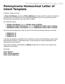 Valid  Homeschool Letter of Intent Form for Pennsylvania