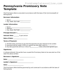 Valid  Promissory Note Form for Pennsylvania