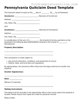 Valid  Quitclaim Deed Form for Pennsylvania