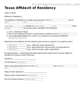 Valid  Affidavit of Residency Form for Texas