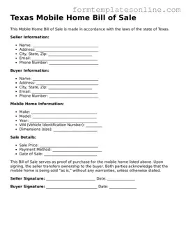 Valid  Mobile Home Bill of Sale Form for Texas