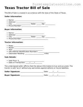 Valid  Tractor Bill of Sale Form for Texas
