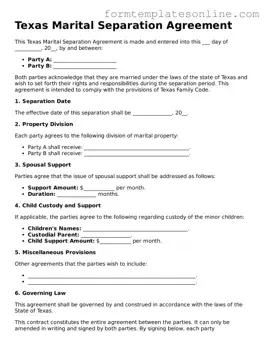 Valid  Marital Separation Agreement Form for Texas