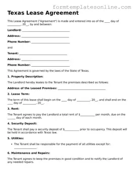 Valid  Lease Agreement Form for Texas